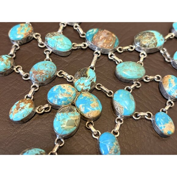 Vintage Sterling Silver Southwest Kingman? Turquoise Bib Statement Necklace 118g - Picture 7 of 14